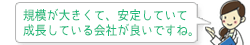 規模が大きくて、安定していて、成長している会社が良いですね。