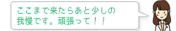 ここまで来たらあと少しの 我慢です。頑張って！！